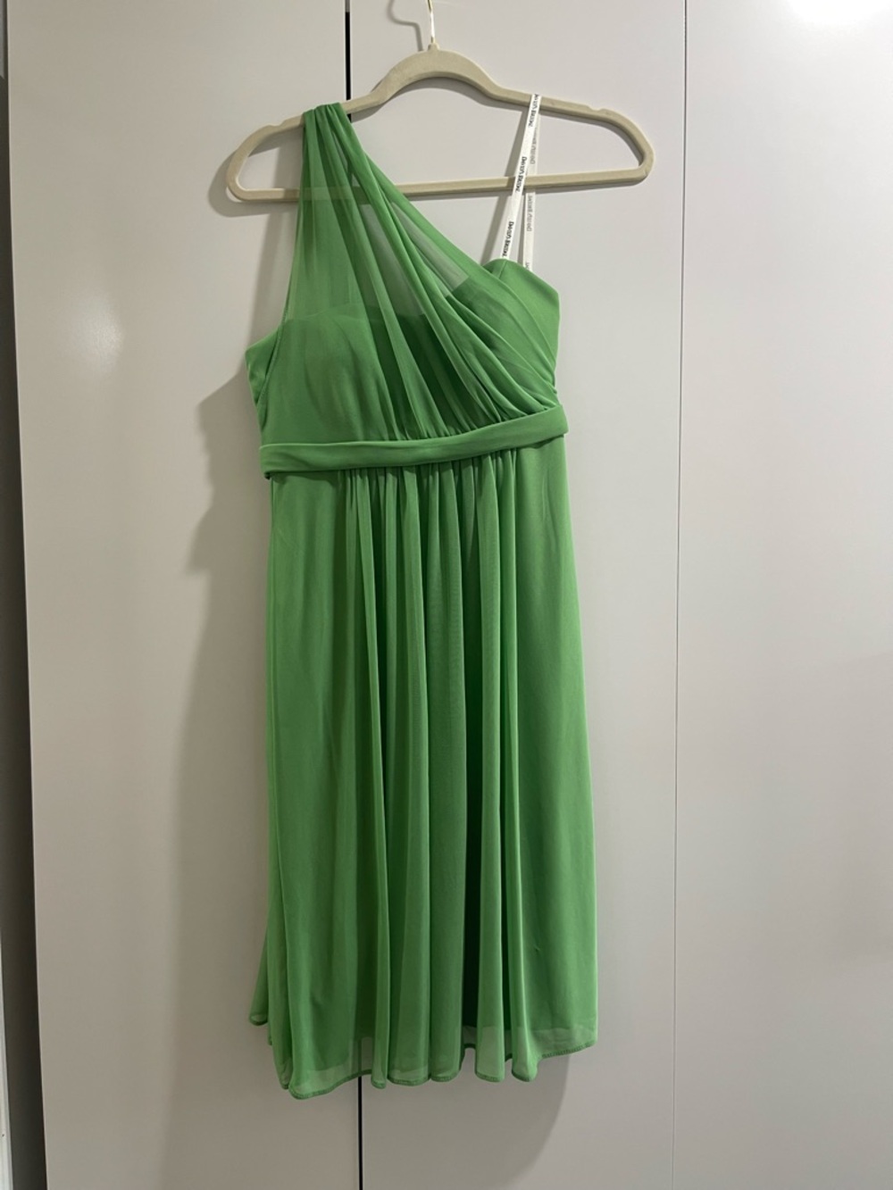 David's Bridal One-Shoulder Chiffon Dress in Green